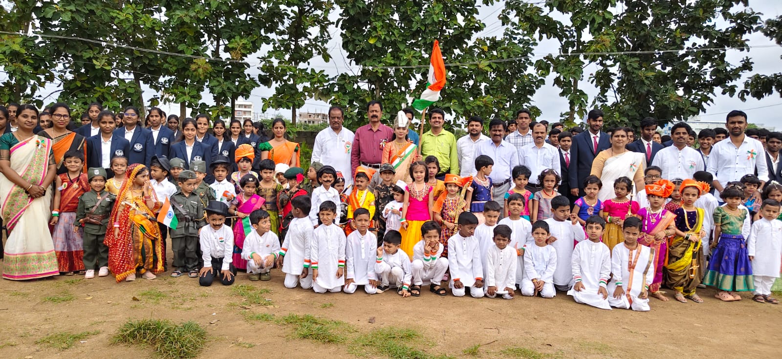 Independence Day gathering of students and staff on the field